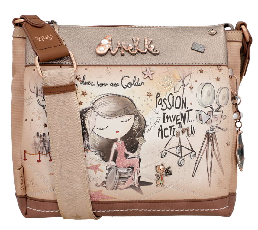 Anekke 'Hollywood' Umhängetasche mit Schlüssel-Anhänger multicolor rosa braun