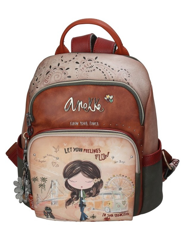 Anekke 'Peace & Love' Damen Rucksack mit Blumenanhänger multicolor beige braun