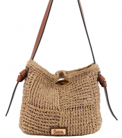 Simosastre 'Marsella' Schultertasche handgearbeitet aus Palmenblättern camel