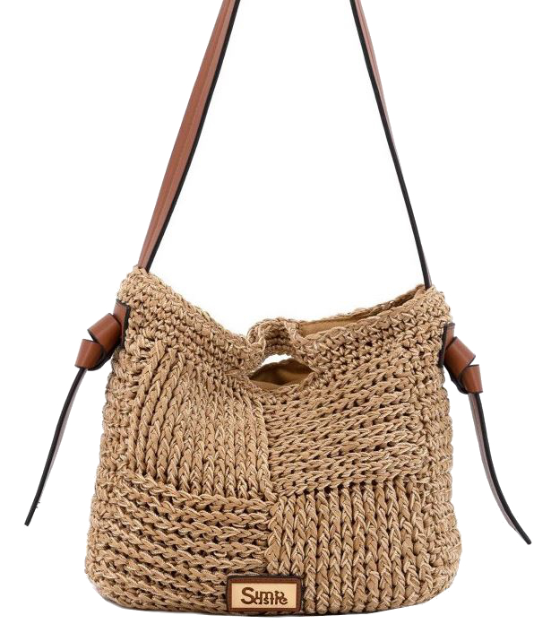 Simosastre 'Marsella' Schultertasche handgearbeitet aus Palmenblättern camel