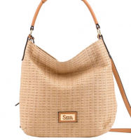 Simosastre 'Viena' Beuteltasche handgearbeitet aus Palmenblättern camel